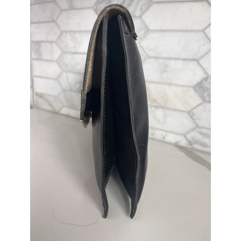 Vintage Made In Korea Genuine Leather‎ Clutch Wristlet Black Envelope Style Snap